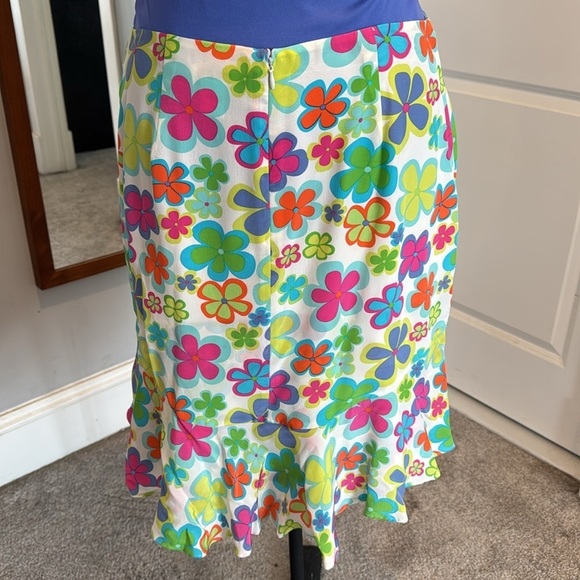 Allison Taylor 100% silk retro floral ruffle tiered skirt multicolor flowers 12 - Picture 5 of 9